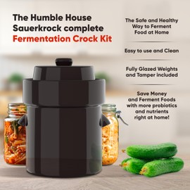 Humble House Fermentation Crock 1/2 Gallon Sauerkrock Sauerkraut Crock with Lid Weights & Pounder - Brown Ceramic Fermenting Crock Kit for Pickling Cabbage Kimchi Vegetables 2 Liter Fermentation Jar