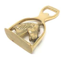 Madison Bay Co Saddle Stirrup with Horse Head Bottle Opener, Polished Brass, 4.2