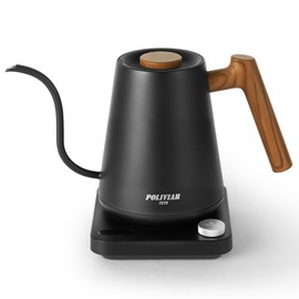 POLIVIAR Electric Gooseneck Kettle, 1350W Electric Tea Kettle Wood Pattern Handle, 34oz Pour Over Electric Kettle for Coffee & Tea, 18/8 Stainless Steel Inner, Temperature Control & Rapid Heating