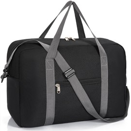 LASUK For Spirit Airlines Personal Item Bag 18x14x8, Foldable Travel Duffel Bag Tote Carry on Luggage Duffle Weekend Overnight Bag for Women and Men(Black with Strap)