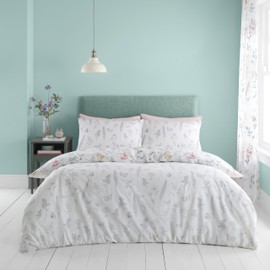 Catherine Lansfield Emilia Floral Reversible Single Duvet Cover Set with Pillowcase White Green