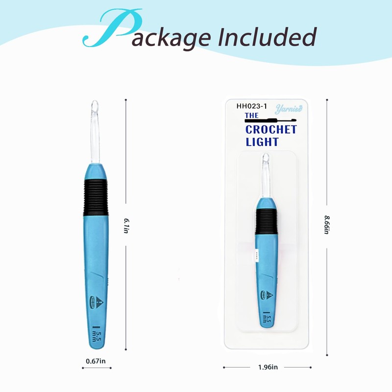Yarniss Lighted Crochet Hook 5.5mm,Glow in the Dark with Battery