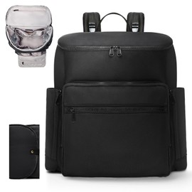 ILCOLPO Diaper Bag Backpack, Neoprene Bag Backpack, Large Diaper Backpack with 16 Diaper Bag Organizers, 4 Insulated Pockets, Lighweight Travel Baby Bag with Changing Pad for Mom & Dad, Black