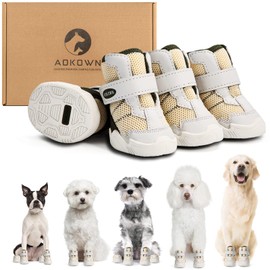 Dog Shoes for Large Dogs, Medium Dog Boots for Summer Hot Pavement, Winter Snow Day Outdoor Walking, Indoor Hardfloors, Breathable Dog Sneakers, White Dog Booties Paw Protectors 4Pcs Size 7