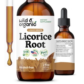 Wild & Organic Licorice Tincture - Digestive Support - Pure Licorice Root Extract Drops - Glycyrrhiza Glabra - Vegan, Sugar & Alcohol-Free Supplement - 2 fl oz