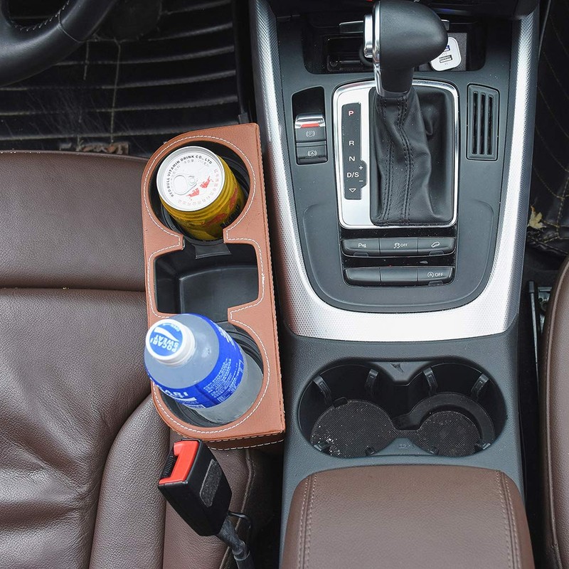 Brown Multifunctional Car Cup Holder Car Seat Organizer Gap Filler