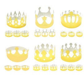 Bliceon Birthday Crown，24 Pcs Gold Crowns, 6 Styles Gold Foil Paper Party Hats for Kids, Adults