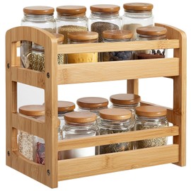 Briful 2 Tier Bamboo Spice Rack Organizer for Countertop, Small Kitchen Shelf for Spices, Coffee Bar, Pantry & Cabinet Organization