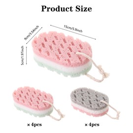 8Pcs Bath Sponge Shower Sponge Exfoliating Sponge 3 Coloured Sponges with Hanging Strings for Men Women Adults Kids Body Cleaning Supplies