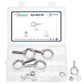 METALLIXITY Shoulder Eye Bolt with Washers & Nuts (M10x40mm) 4Set, 304 Stainless Steel Machinery Lifting Ring Threaded Eye Bolt - for Load Hoisting, Silver