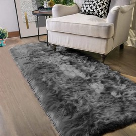Latepis Dark Gray Carpet 2x5 Rug Runner Furry Shaggy Rug Machine Washable Faux Fur Rug Fluffy Shag Rug for Living Room Bedroom Throw Rug Room Carpet Runner