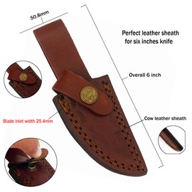 Leather Sheath for 6 inch Knife Made from Cowhide, Sheath with Belt Loop Good for Protect Fixed Blade & Carry Out