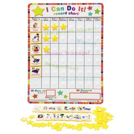 Kenson Kids Spanish English “I Can Do It” Reward and Responsibility Chart, 11 X 15.5-Inch, Daily Routine Incentive Star Chart- Visual Weekly Magnetic Chore, Behavior, and Organizational Star Chart