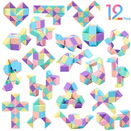 JOLLYFUN 12 Pack Magic Snake Cube Fidget Toys for Kids - 24 Blocks MacaronTwist Puzzle, Party Favors, Classroom Prizes, Birthday Goodie Bag Fillers, Stress Relief Sensory Toys