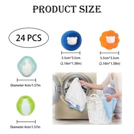 24 Pcs Pet Hair Remover Washing Machine, Reusable Laundry Balls, Pet Hair Dissolver Washing Machine Pet Hair Dissolver Green, Blue, Orange for Clothes, Bedding, and More