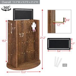 Ikee Design Wooden Rotating Jewelry Display Stand with 40 Metal Hooks, Earring Display for Vendors Selling with Advertising Board, Earring, Bracelet, Keychain Rack Holder, Brown Color