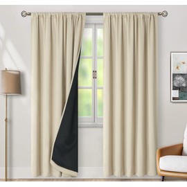 BGment Full Blackout Curtains with Thermal Insulation Liner Curtains 95 Inches Long, Rod Pocket and Back Tab Double Layer Room Darkening Window Curtain for Bedroom(52 x 95 Inch, 2 Panels, Beige)