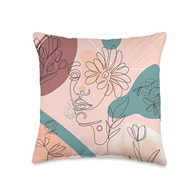 Minimalistic Boho Pink Face Line Art Abstract Drawing Women Throw Pillow