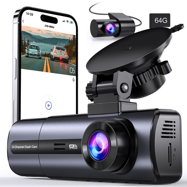 3 Channel 4K Dash Cam with 5GHz WiFi & APP
