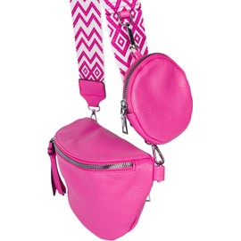 styleBREAKER 02012396 Women’s Half Moon Crossbody Shoulder Bag Set, 2 Pieces, Shoulder Strap with Zigzag Diamond Pattern, pink