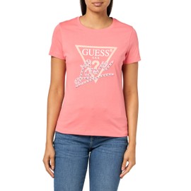 GUESS Women's Eco Short Sleeve Pearls Love Triangle Tee, Revival Rose