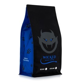 Wicked Decaf Coffee Beans, 500g Bag, Full Strength Dark Medium Roast, Artisan, Hand Roasted, Swiss Water Decaffeinated, Resealable Bag