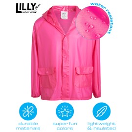 Lilly of New York Girls' Raincoat - Waterproof Rain Jacket - Hooded Slicker Raincoat for Infants, Toddlers, Girls (12M-6), Size 6, Pink
