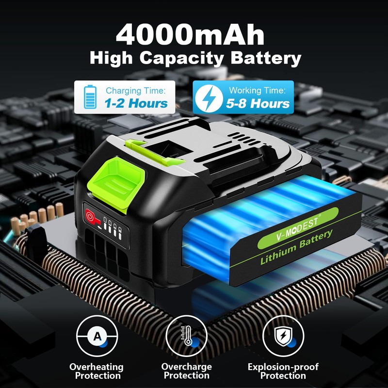 V-MODEST Lithium Battery 4.0Ah 21V Suitable for 6inch/8inch Mini Chainsaw