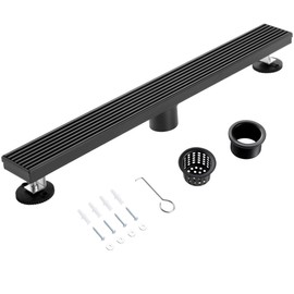 muschbath 24 Inch Linear Shower Drain, Matte Black Shower Drain,Removable Grate, 304 Stainless Steel, Easy to Install and Clean for Bathrooms (Drain Base Not Included)