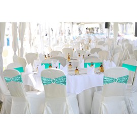 HROZINO 20 PCS Sequin Chair Sashes With Silver Buckle, One-Sided Sequins Decor for Hotel Wedding Reception Party Event Cover, Stretch Bands-Aqua