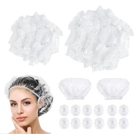Pack of 100 Shower Caps and 100 Pieces Shower Ear Covers, Elastic Hair Shower Cap, Ear Covers, Waterproof Ear Cover with Elastic Bands, Suitable for Women, Travel, Home Use