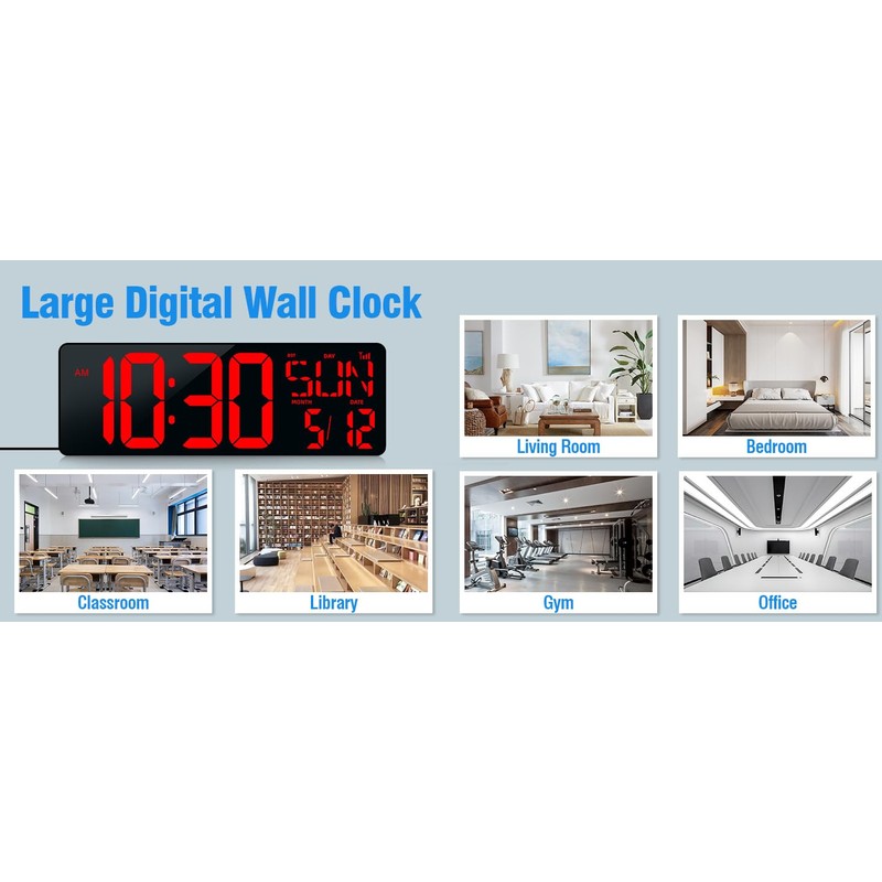 TXL 17.2'' Bluetooth Large LED Digital Wall Clock, Large Display