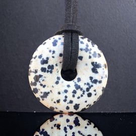 Steinfixx® - Premium Dalmatian Jasper Donut Optional Necklace with Silver or Gold Pendant and 80 cm Leather Cord | Healing Stone | Gemstone | Chakra Stone, Crystal Gemstone Crystal gemstone Dalmatian