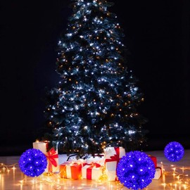 MULTI-SPARKING Christmas Lights Ball 5.5" Outdoor Hanging Sphere Lights 50 LED Orb Light Blue Starlight Sphere Lights for Tree Porch Bedroom Christmas Decorations