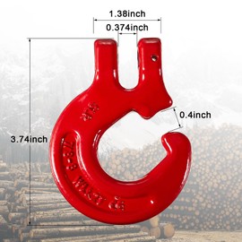 Therwen 4 Pack 5/16" G80 Logging Chain Choker Hook Slip Metal Log Hook with 2 Tons 4400lbs Working Load Limit, Red