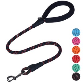 VIVAGLORY Strong Rope Lead for Dogs, Soft Padded Neoprene Handle and Highly Reflective Threads, 90 cm Short Dog Lead for Training Small, Medium Dogs, Black