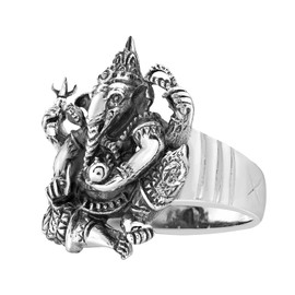 AeraVida Rare Ganesh Figure Hindu Elephant God .925 Sterling Silver Ring, Metal