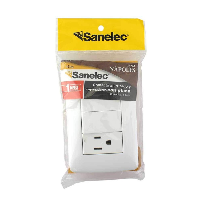 SANELEC, Doble Apagador y Contacto Aterrizado, Línea Nápoles, Diseño Moderno,
