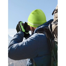 High Elasticity Reflective Knit Cap and Reflective Touch Screen Gloves, Cold-Proof and Warm Hat and Gloves Kit for Running Cycling Hiking Walking for Men Women (Bright Yellow)