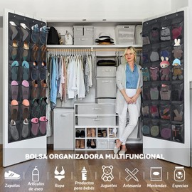 Jesir Zapatero sobre La Puerta con 24 Grandes Bolsillos De Malla, Zapatero Colgante, Adecuado para Guardar Zapatos, Accesorios, Juguetes, Artículos De Tocador, Artículos De Lavandería（Negro）