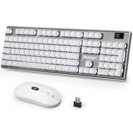 BlueFinger Wireless Gaming Keyboard and Mouse Combo, Upgrade Battery Percentage Display, Rechargeable Slim Gaming Keyboard Mouse Set, Light Up Full-Size Keyboard Silent Mouse Set for Computer Laptop