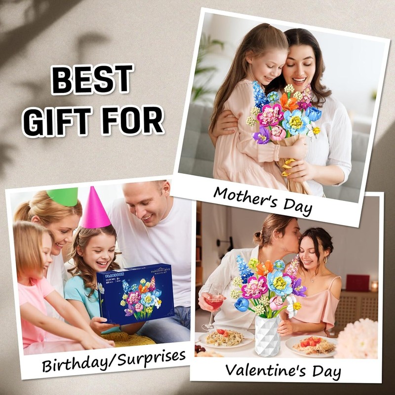PLAXSOON Flower Bouquet Building Set, 888 PCS Botanical Collection Building