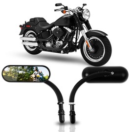 DREAMIZER Universal 8MM/10MM Black Mini Oval Side Mirrors Motorcycle Rear View Mirrors Compatible with Harley Road King Softail Street Electra Glide Dyna Iron 883 Sportster 1200