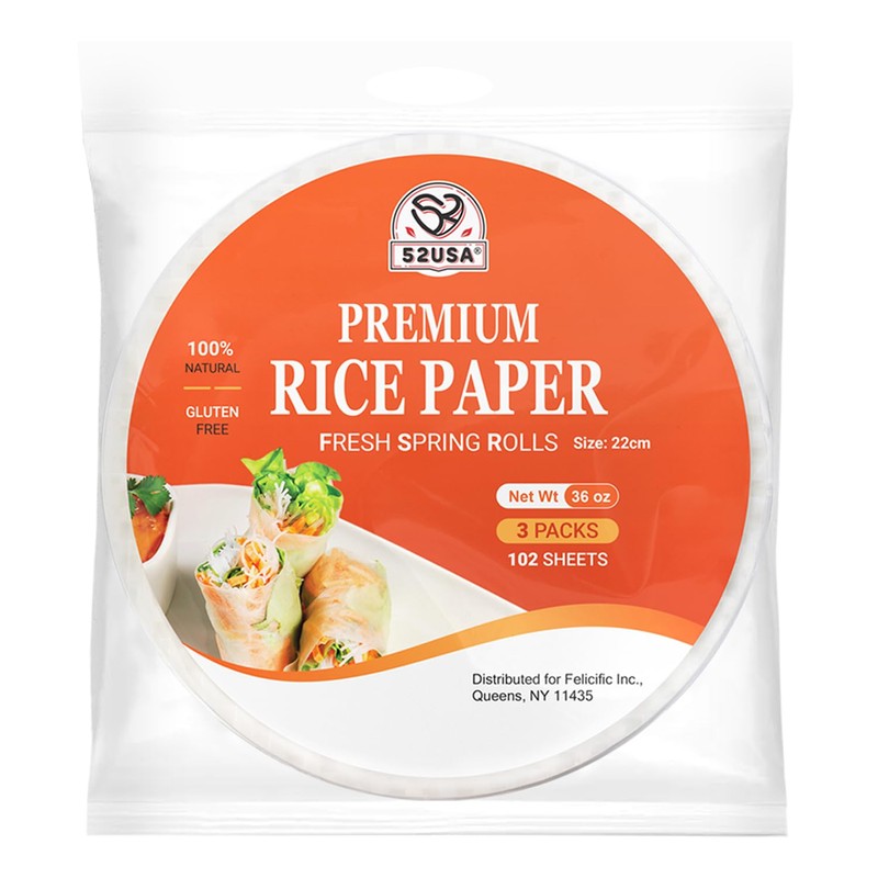 52USA Rice Paper, 3 Pack, Rice Paper Wrappers, Fresh Spring