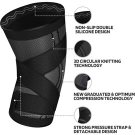 Knee Sleeve, knee Support for women and men with Removable Adjustable Straps, Premium Knee Compression Sleeve and Knee Brace for Arthritis Pain, Running, Cross Training