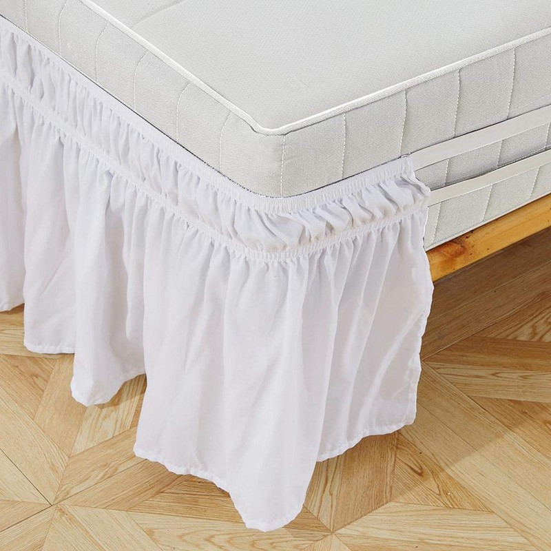 White Elastic Bed Skirt Ruffle, Polyester Easy Fit Spread Cover