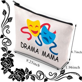 BDPWSS Theatre Makeup Bag Drama Theater Gift Drama Lover Gift Comedy Tragedy Mask Zipper Pouch For Drama Mama Teacher Gift (Drama Mama)