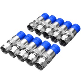 Pack of 10 Compression Connectors, RG6 F Type Coaxial 75-5 Compression Connector for RG6 Quad Shield Cable (Blue)