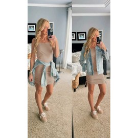 Wenrine Women Bodycon Mini Dress Sleeveless Ruched Drawstring Basic Party Club Tight Tank Dresses Khaki