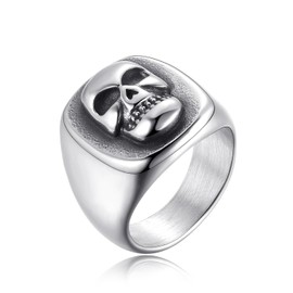 Skull Signet Ring for Men Stainless Steel Gothic Punk Statement Ring Size 9